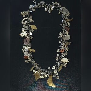 VTG Nomadic Tribal Silver Tone Necklace With Charms 1961 Pakistan Moon Coin